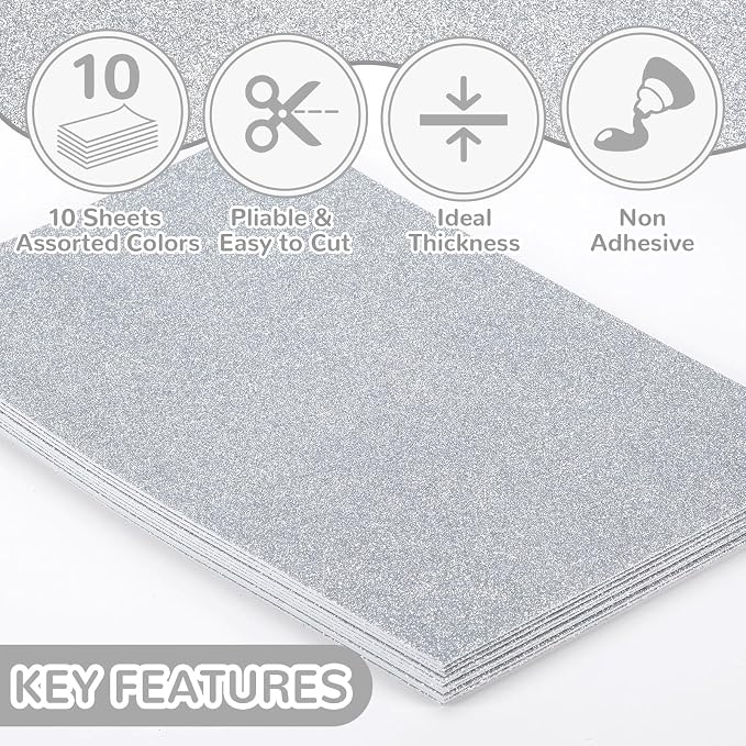 10 Pack Glitter Foam Sheets Craft 8 x 12 inch | Sparkles Foam Paper