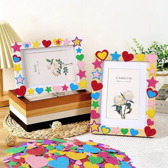 Foam Stickers, 7 Sheets 3D Glitter Foam Heart Stickers