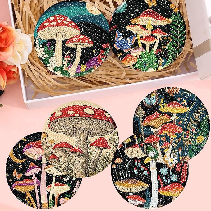 Zythron 8 Pack Diamond Art Coasters, Mushroom Diamond Painting Coasters Kits |