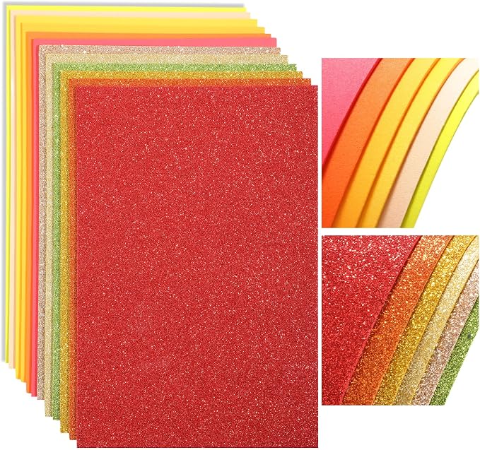 Feifeiya 48 Pcs Orange EVA Foam Sheets 8 x 12 Inch, 36 Regular Foam Sheets 12