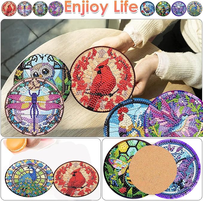 ijbnhd 8 Pack Diamond Art Coasters Kits Animals Diamond Painting Coasters |