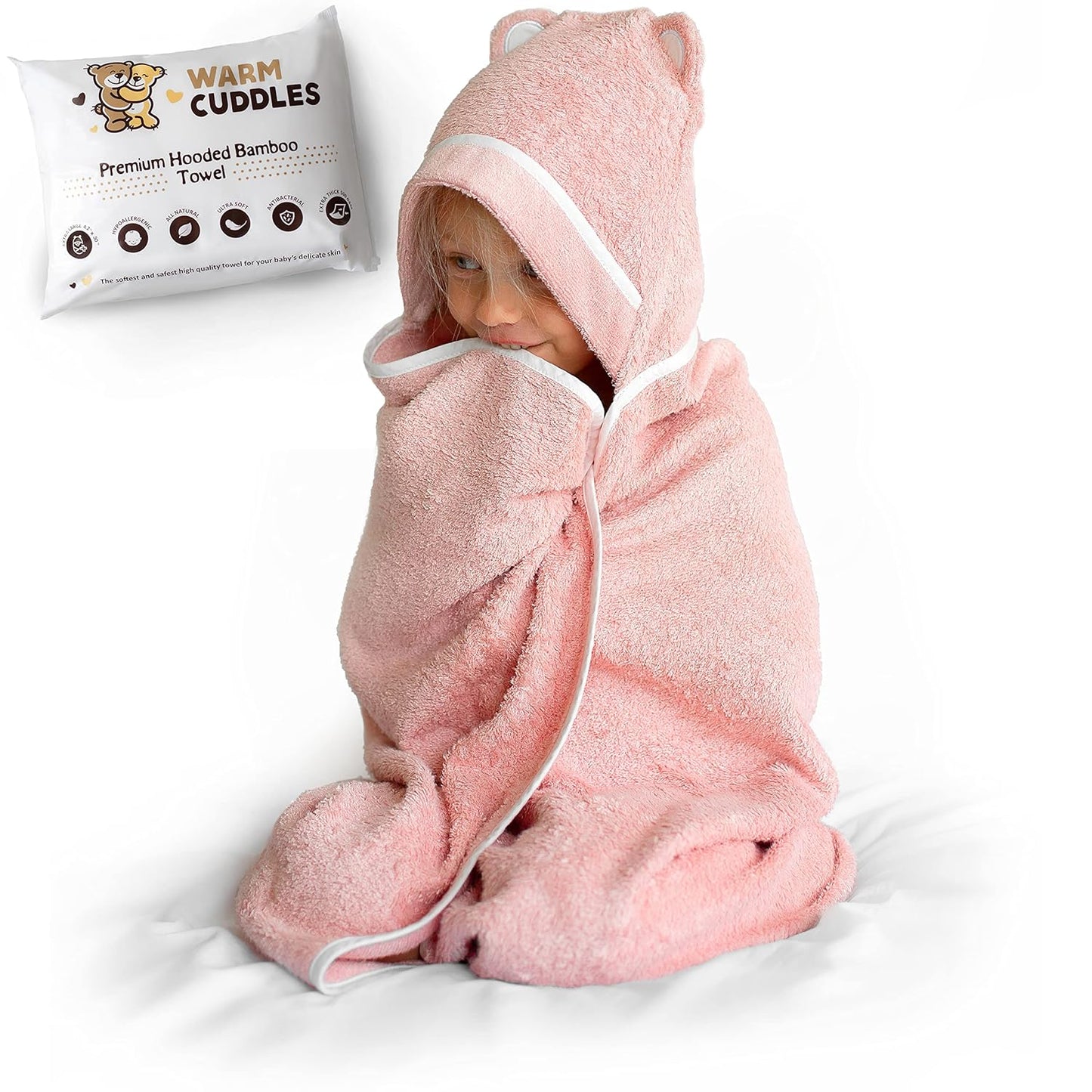 Premium Toddler Towels with Hood - Extra Soft Rayon from Bamboo Toddler Bath Towel (Pink)
