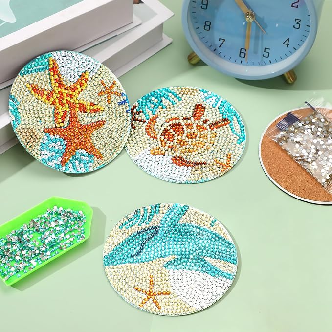 UPINS Ocean Diamond Art Painting Coaster Kit, Non Slip Coaster Art Supplies