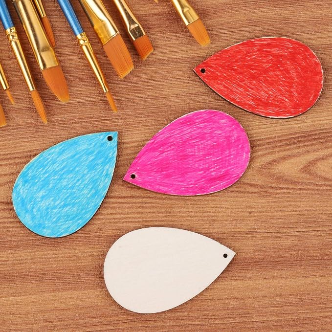 100 Pieces Unfinished Blank Wood Teardrop Earring Pendant