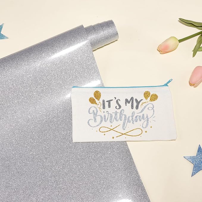 Tintnut Silver Glitter Heat Transfer Vinyl Roll, easy cut & weed, stretch