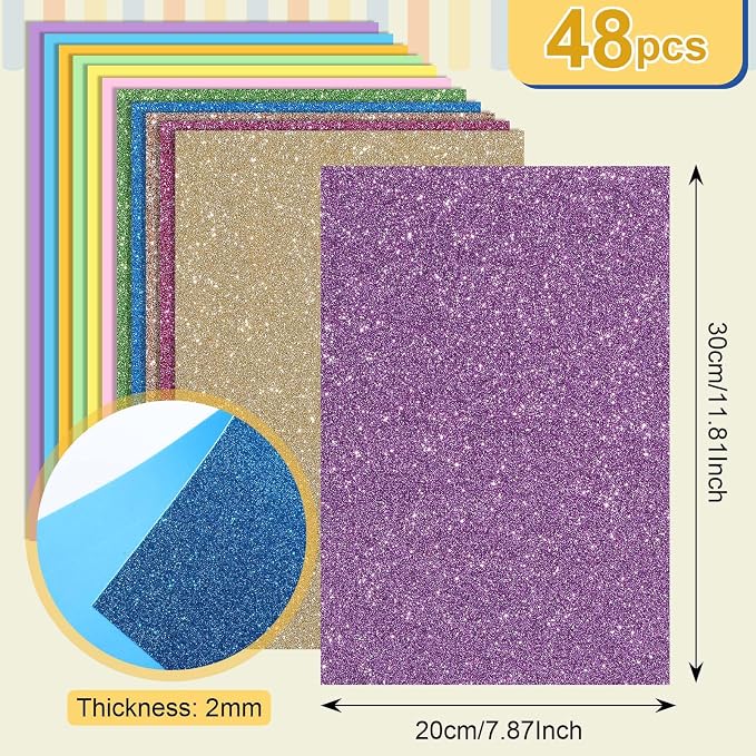 Feifeiya 48 Pack Assorted Colors Foam Sheets 8 x 12 Inch, Office Projects