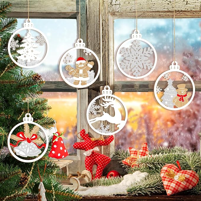 36PCS Wooden Hollow Christmas Ornaments