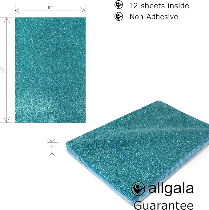Allgala 12 Pack Glitter EVA Foam Paper 8 x 12inch Sheets-Turqouise-Perfect