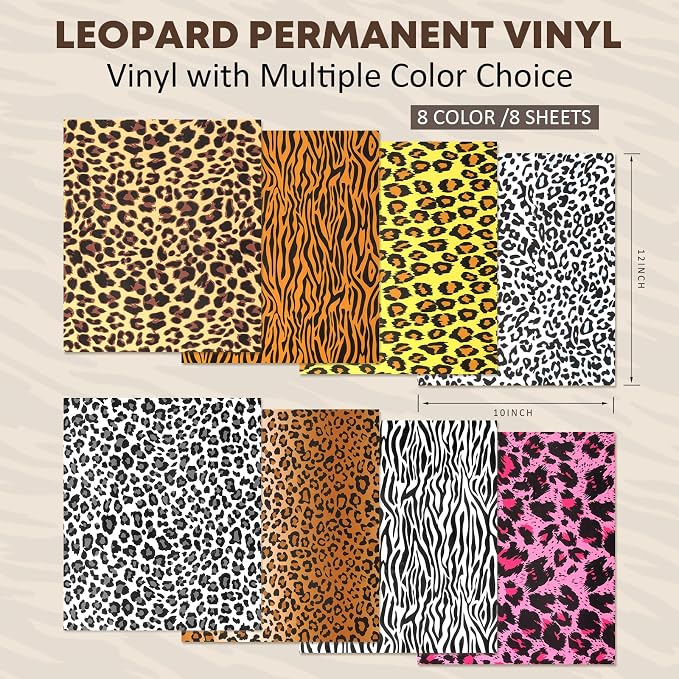 Tintnut Leopard Permanent Vinyl 8 Sheets 12"x10" Permanent Adhesive Vinyl |