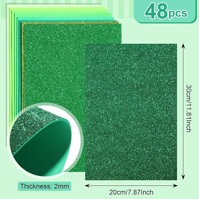 Feifeiya 48 Pack EVA Foam Sheets 8 x 12 Inch, 12 Glitter Sparkle Foam Sheet 36