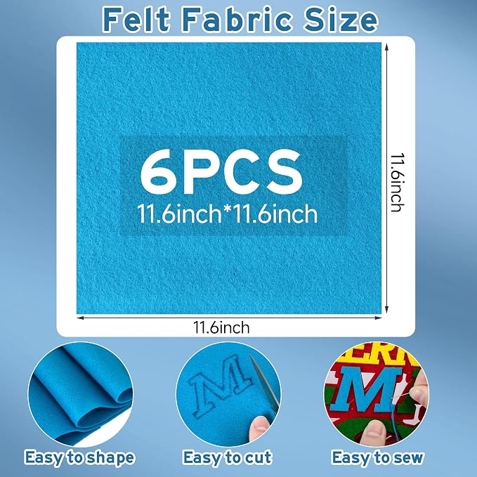 HaoFeiJH 6 Pcs Soft Blue Felt Fabric Sheets