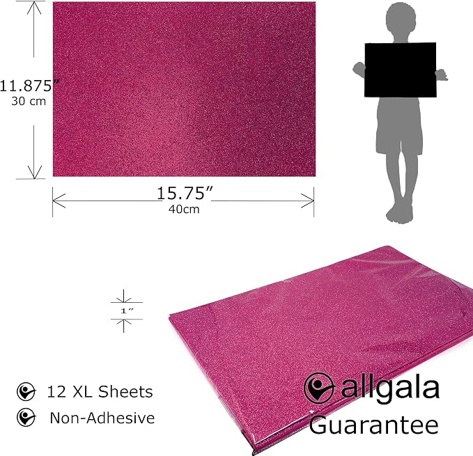 Allgala X-Large Glitter EVA Foam Sheets 12 Pack 12x16 inch Paper Sheets-Fuchsia