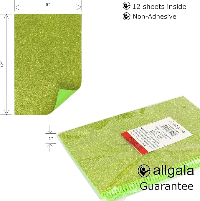 Allgala 12 Pack Glitter EVA Foam Paper 8 x 12inch Sheets-Lime-Perfect