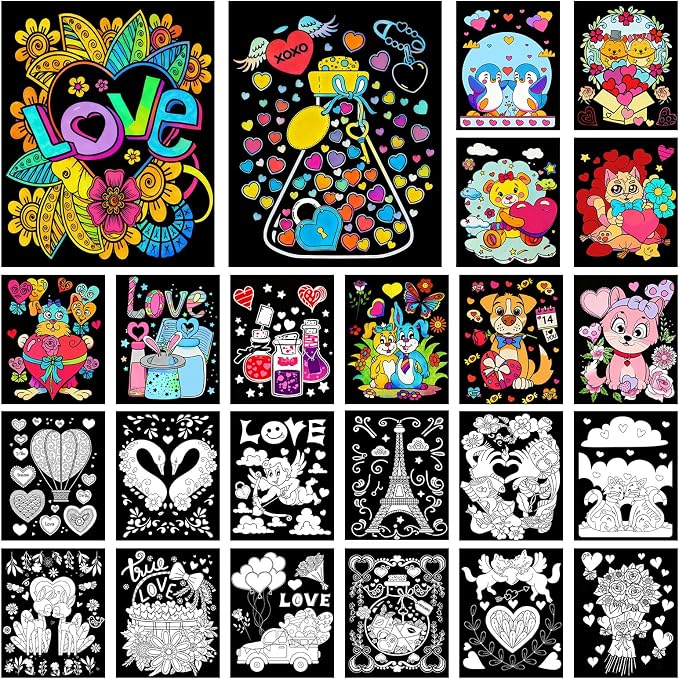 Zhanmai 48 Pcs Love Edition Velvet Coloring Posters Felt Pages to Color Fuzzy