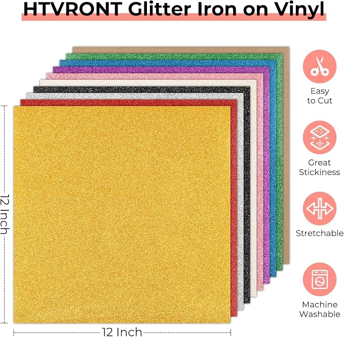 HTVRONT Glitter HTV Heat Transfer Vinyl: 10 Pack 12"x12" Iron on Vinyl |