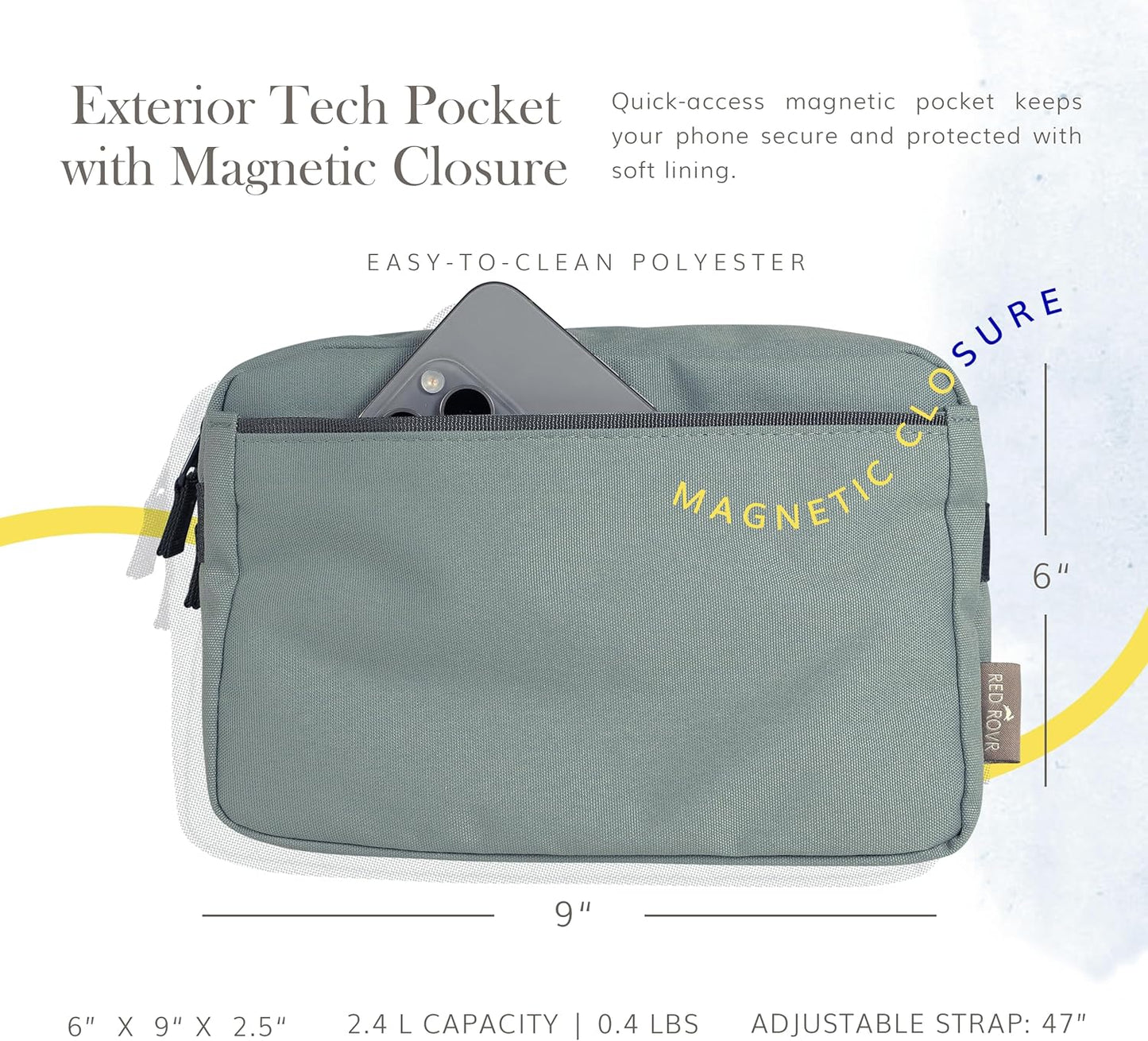 Red Rovr Everyday Joey Belt Bag | Organization & Zipper pockets |Adjustable Strap for All Ages (Sage)