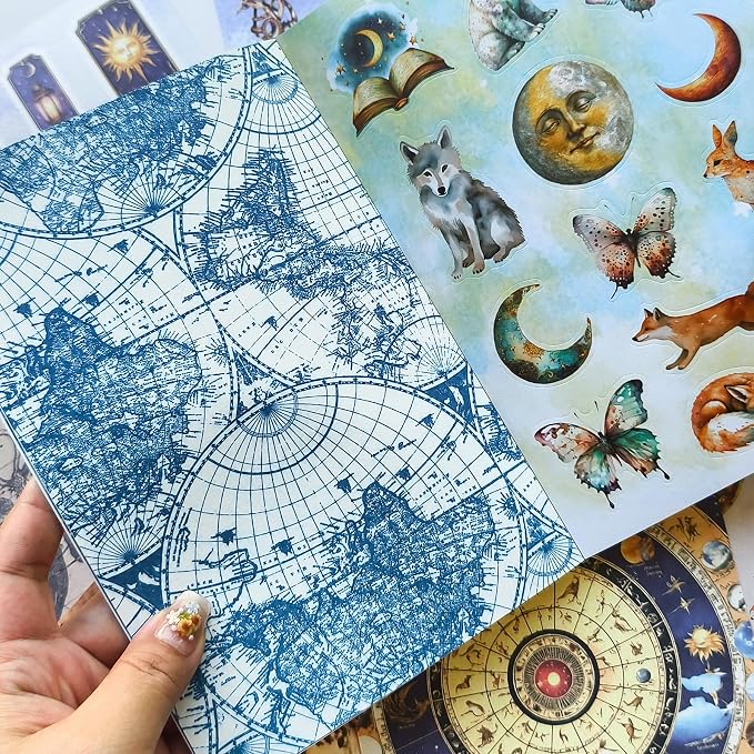 Vintage Astrology Sticker Book & Scrapbook Paper Pad, 40 Inner Pages