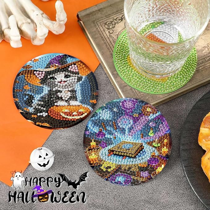 Axquilon 8 Pcs Halloween Diamond Art Coasters Kit