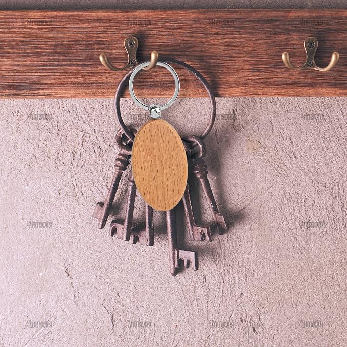 AUEAR, Blank Wooden Key Chain Wood Keychain Key Ring Key Tags Personalized EDC