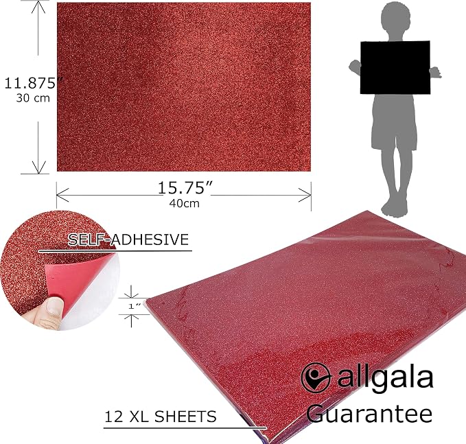 Allgala X-Large Self-Adhesive Glitter EVA Foam Sheets 12 Pack 12x16 inch Paper