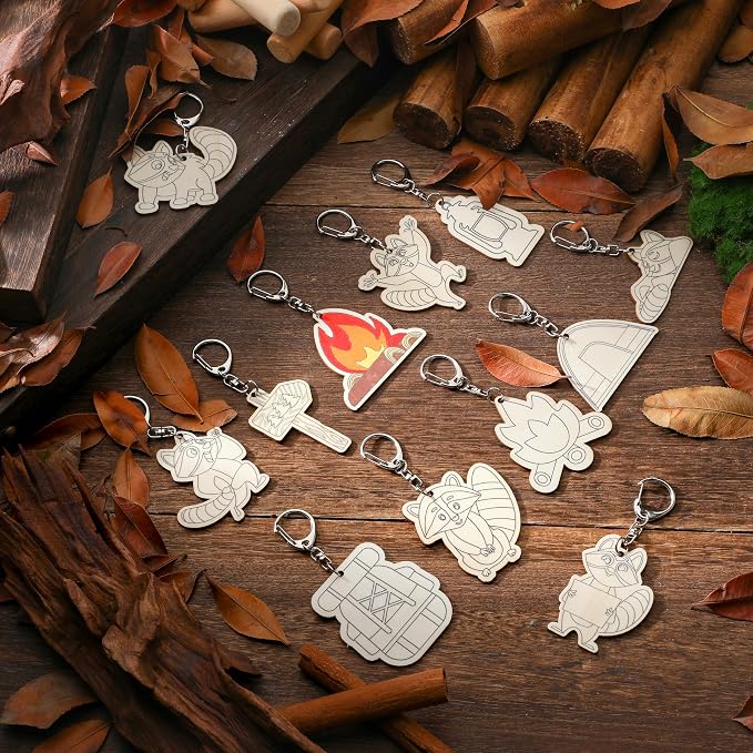 RattanView 24 Pcs Camp Craft Color Your Own Keychains DIY Craft Wooden Blank
