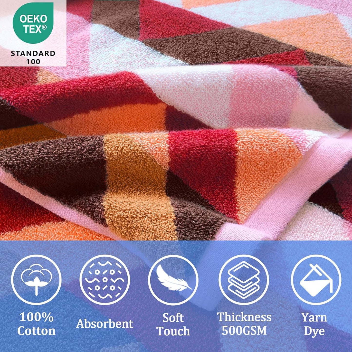 VOOVA & MOVAS Toddler Bath Towels (3-10Years) - Soft, Absorbent 100% Cotton Thick 500GSM Pool Towels,Perfect for Bath | Beach | Pool | Swim, Jacquard, Red
