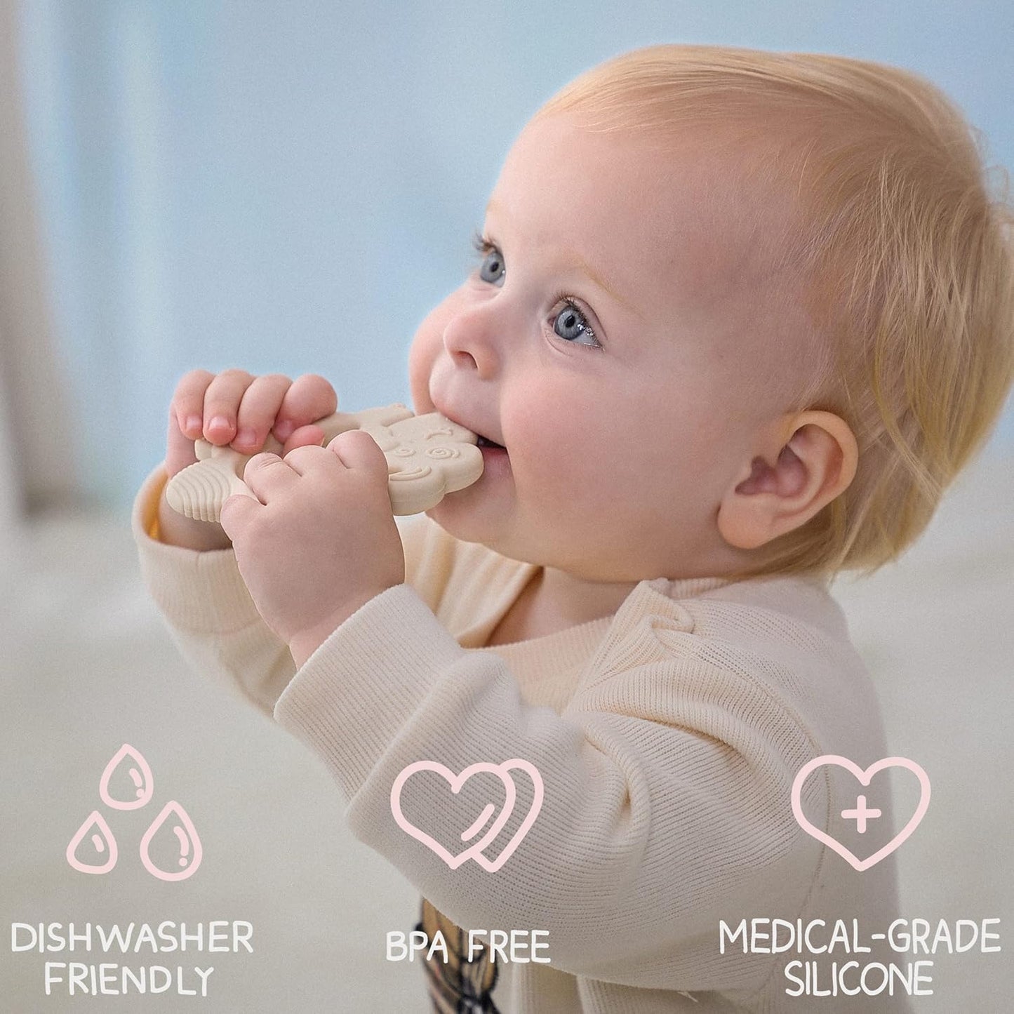 Moonkie Teething Toy, Safe & Easy to Hold BPA Free Silicone Baby Soothing Teethers, Prevent Finger Sucking Teether Toys Best for Babies 0-6 6-12 Months (Sheep Shifting Sand)