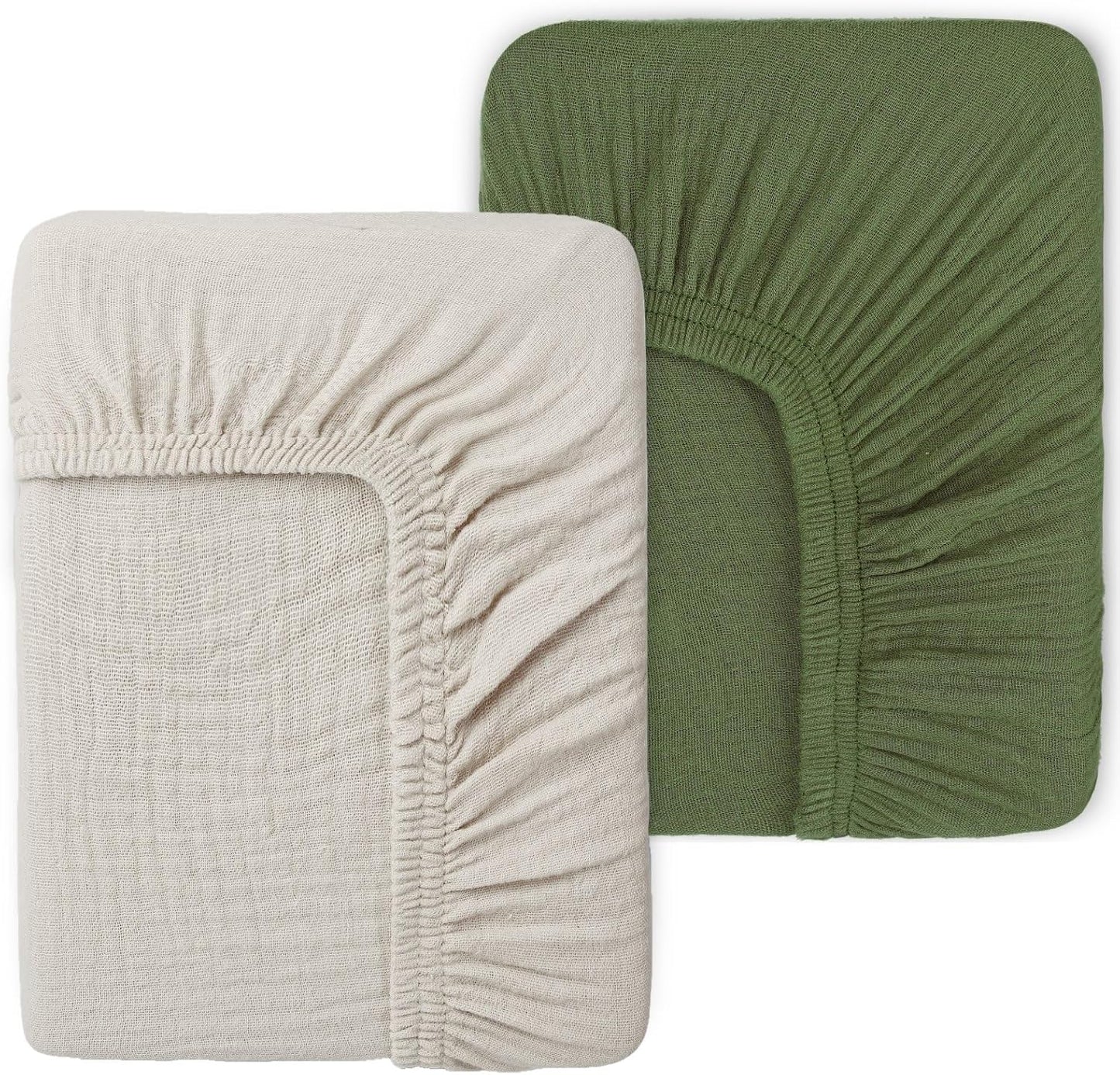Muslin Fitted Crib Sheets for Girls & Boys-2 Pack 28"x 52" Soft Baby Mattress Sheet-No Slip Boho Neutral Breathable Toddler Cotton Bedding Olive Green & Beige