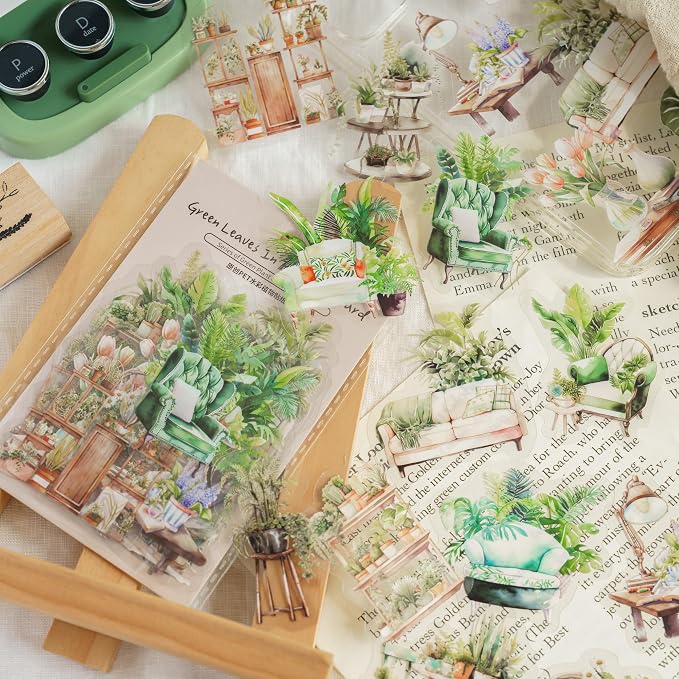 Yoksas 180Pcs Nature Green Potted Plants Stickers