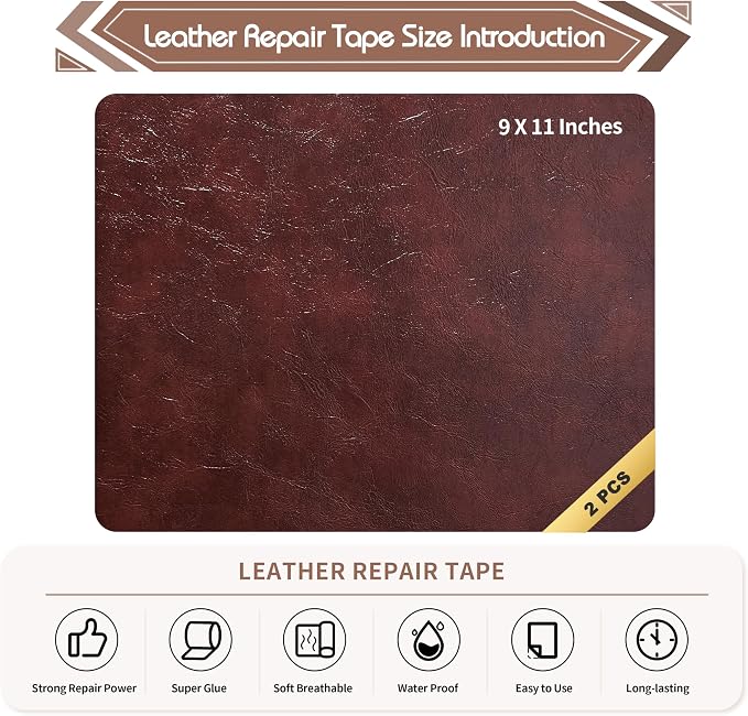 KING MOUNTAIN Leather Repair Patch, 2 Packs 9 x 11 Inches self Adhesive Leather