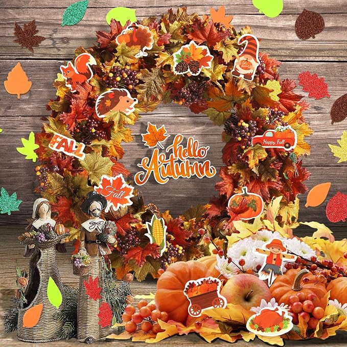 600Pcs Fall Thanksgiving Foam Sticker Glitter Maple Leaf Sticker | Autumn Decals