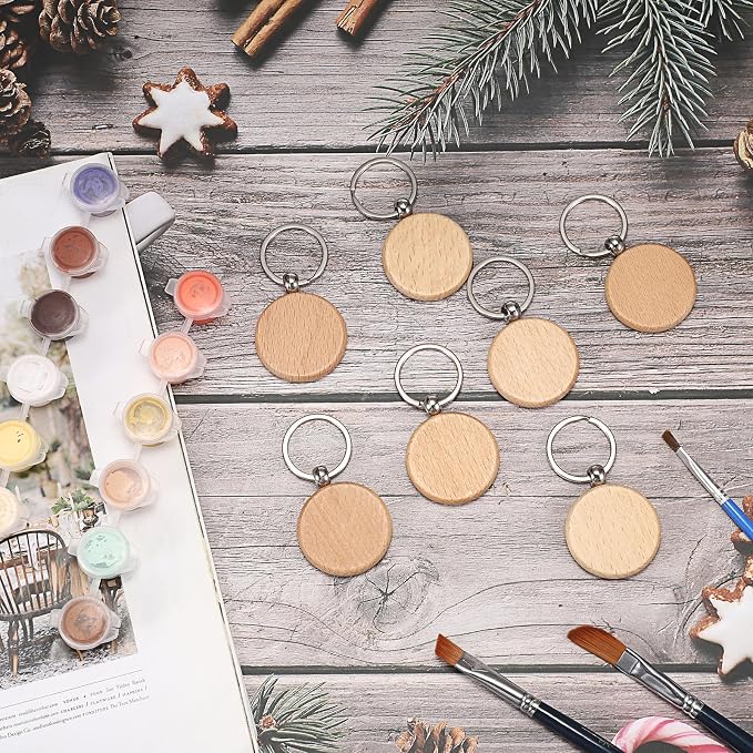 JUXYES 200 PCS Unfinished Wooden Keychain Blanks