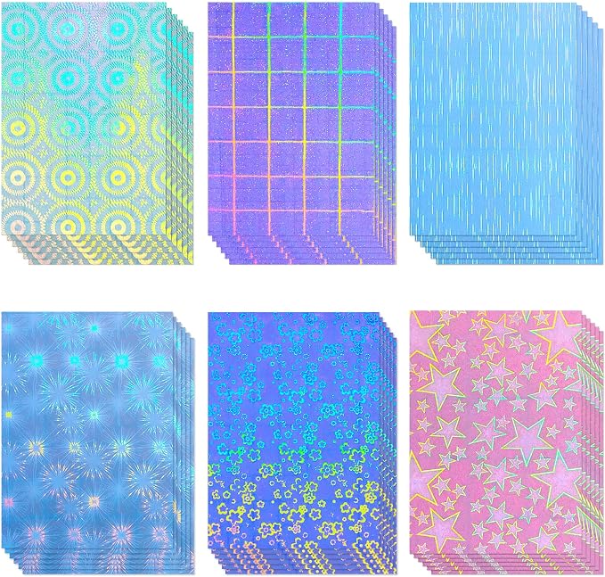 Clabby 36 Sheets Holographic Sticker Paper A4 Vinyl Holographic Laminate Sheets