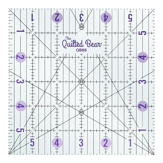 The Quilted Bear Square Quilting Ruler, Transparent Acrylic, Precise Bold Lines