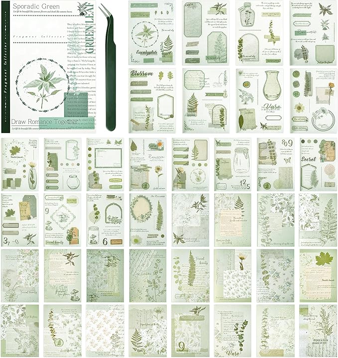 Vintage Washi Stickers for Journaling, 40 Sheets Ephemera Sticker Book for