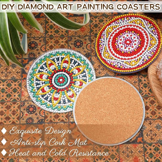 UPINS 8Pcs Mandala Diamond Art Painting Art Coasters Kits