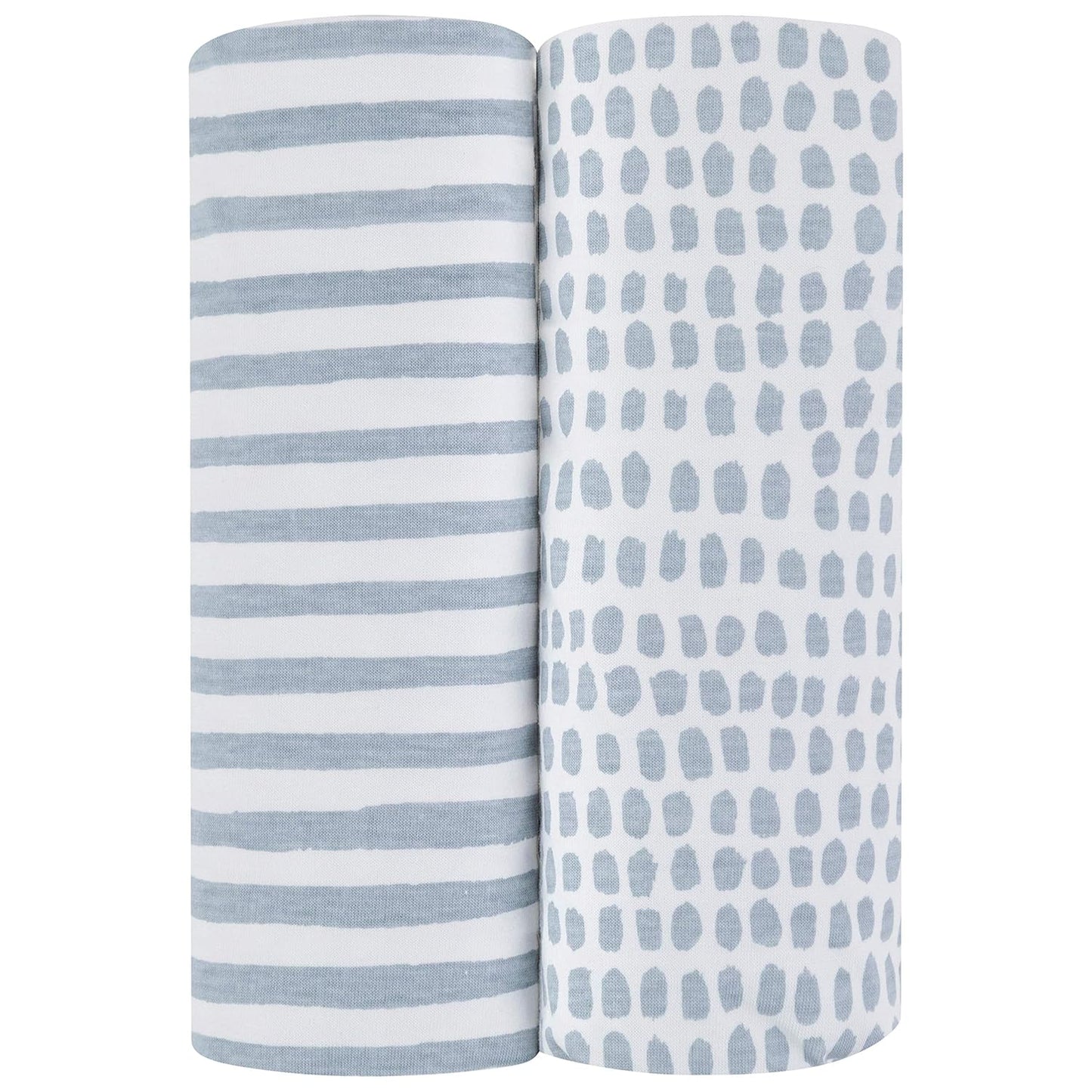 Ely’s & Co. Waterproof Crib Sheet/Toddler Bed Sheets – All-in-One Mattress Protector and Fitted Sheet – Soft Jersey Cotton, Misty Blue Splash & Stripes, Baby Boy Nursery Bedding Essential – 2-Pack