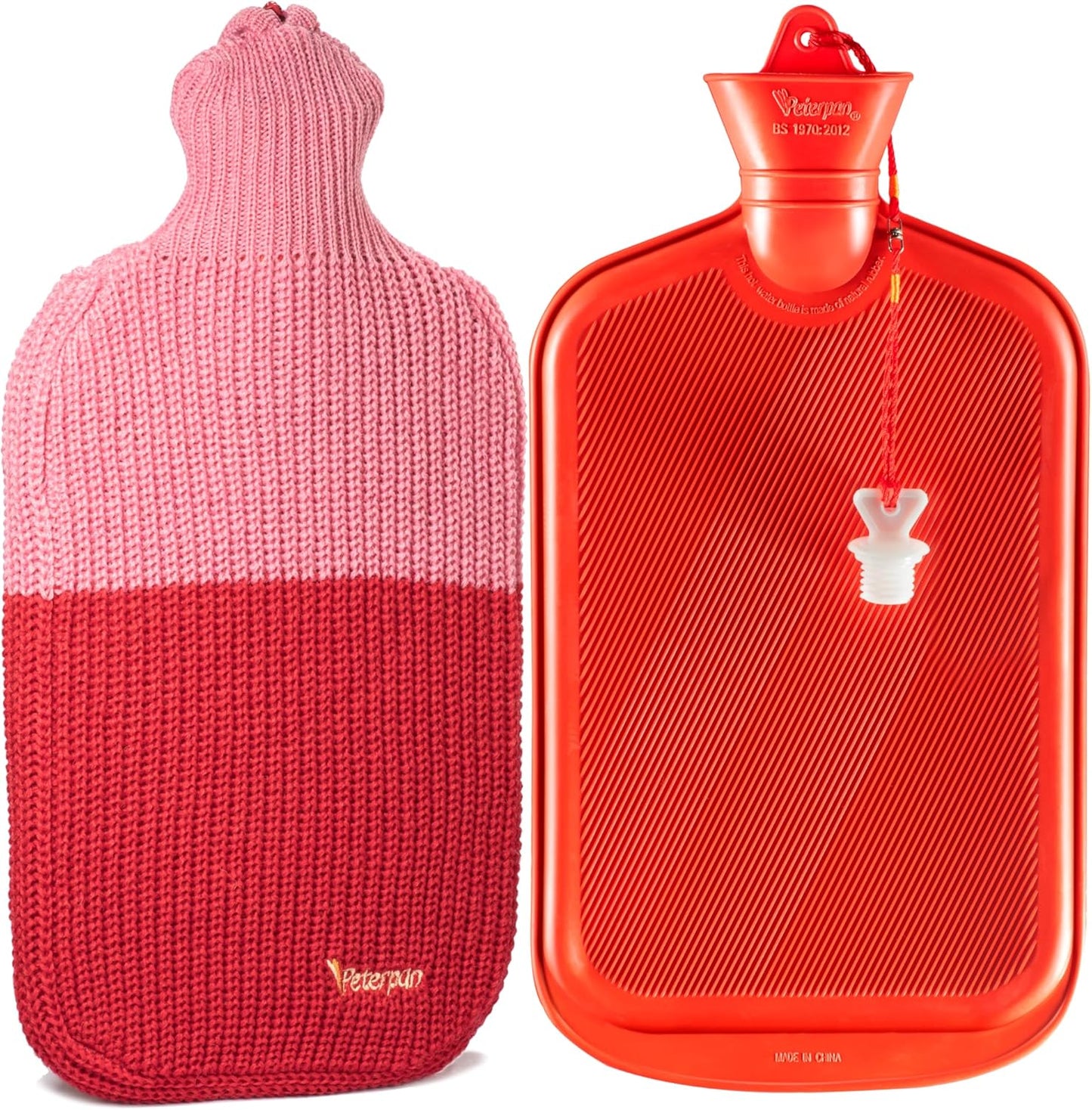 Peterpan Knit Rubber Hot Water Bottle with Wool Blend Cover, Size: XXX-Large, Hot Water Bottles for Pain Relief, BPA & PVC Free, 100 Fl Oz Capacity, Original, Wool Blend Hot Water Bottle, Pink & Red