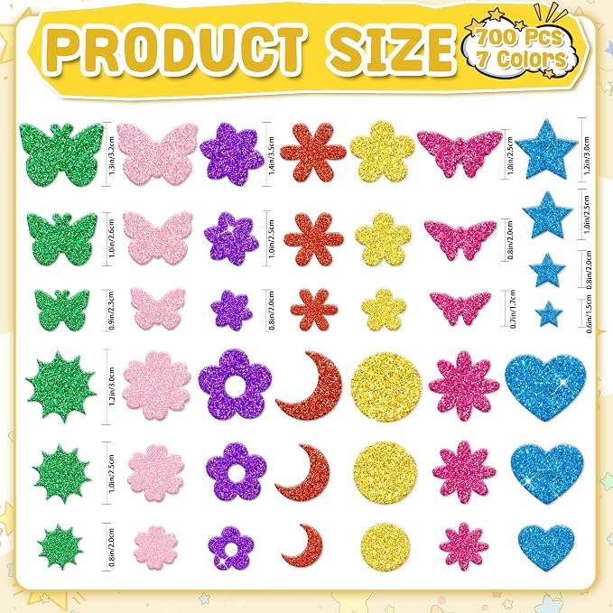 Foam Stickers, 7 Sheets 3D Glitter Foam Flower and Butterfly Shapes Stickers