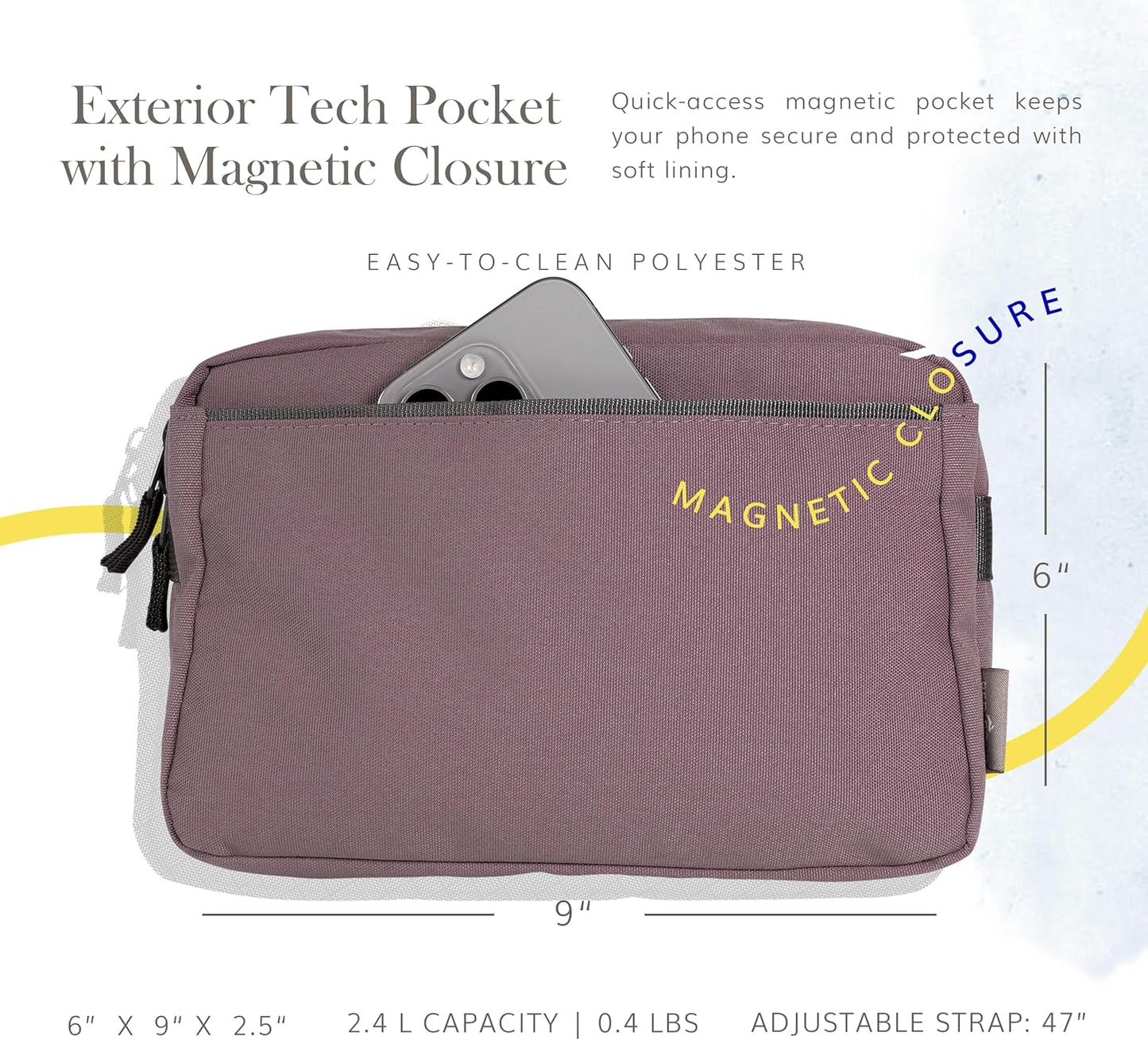Red Rovr Everyday Joey Belt Bag | Organization & Zipper pockets |Adjustable Strap for All Ages (Mauve)