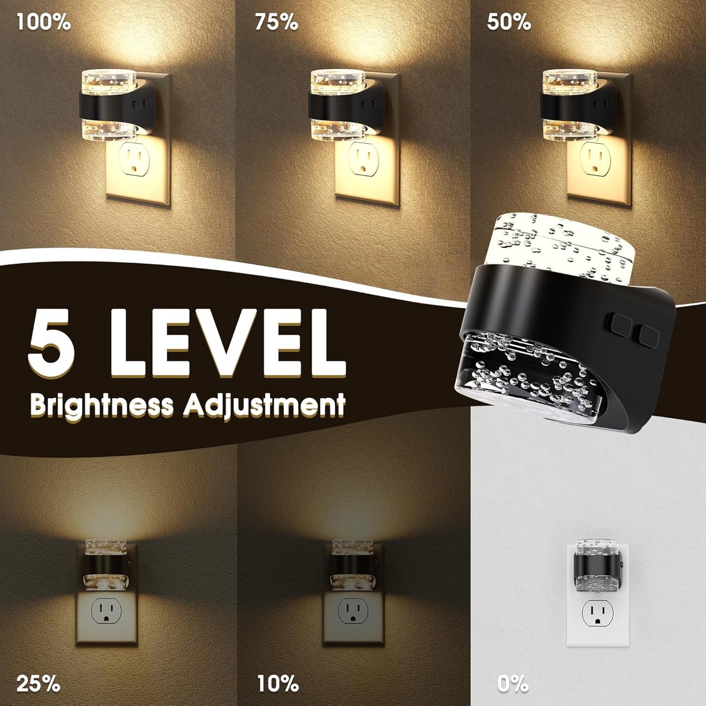 Briignite LED Night Light Plug into Wall, Dimmable Night Light with Bubble Design 3000K Warm & 5 Brightness Levels, Dusk to Dawn Sensor Nightlights for Kids Room, Nursery, Hallway, Bathroom, Bedroom