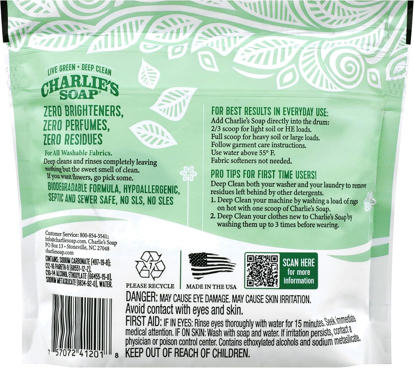 Charlie's Soap - Unscented Laundry Powder 50 Loads (Six 50-load Bags, 300 Total Loads)