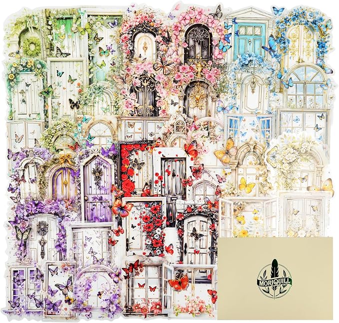 60PCS Butterfly Window PET Stickers – Romantic Vintage Style Journal Supplies