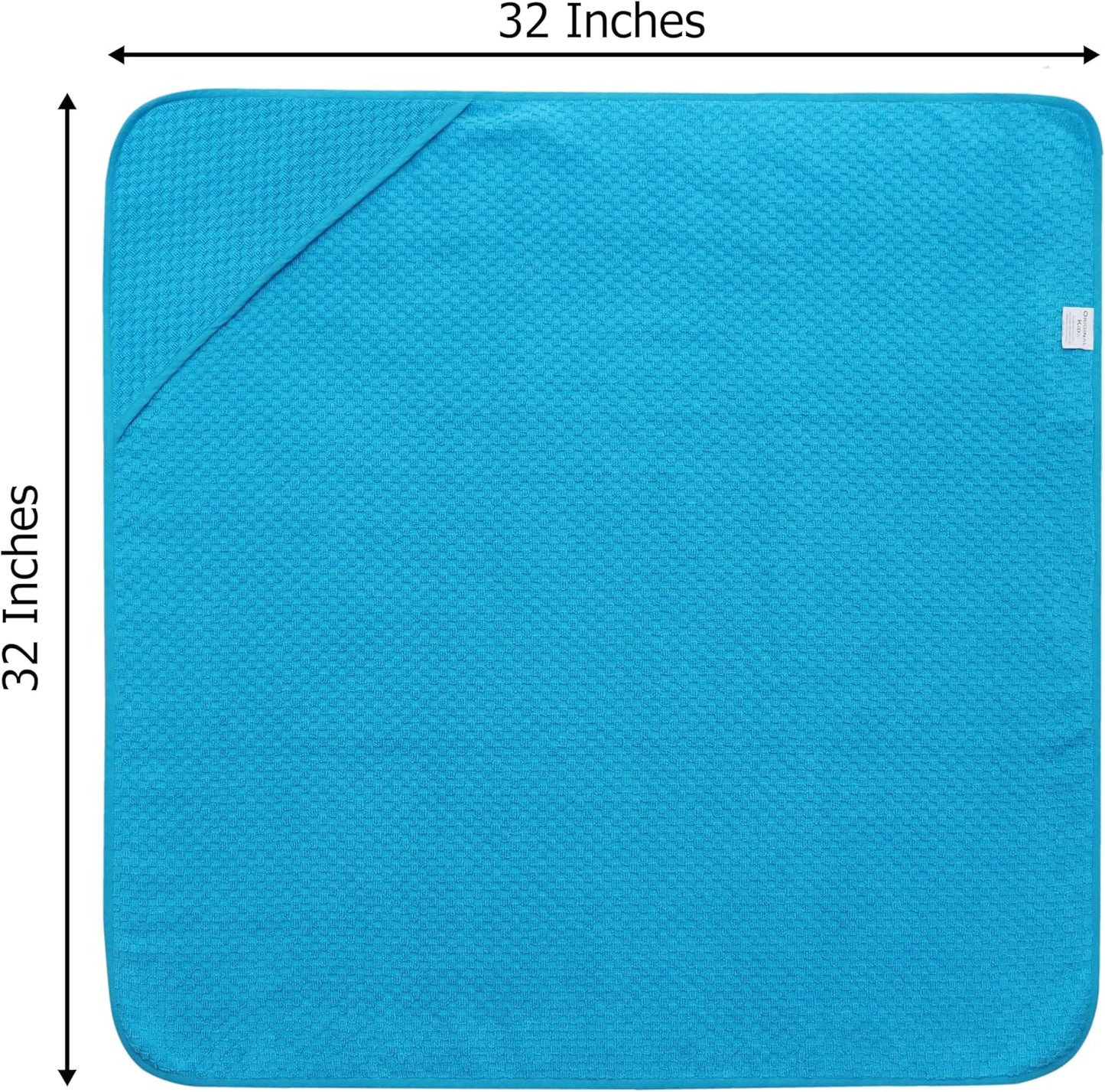 ORIGINAL KIDS Hooded Baby Towel for Newborn - Soft Snugly Waffle Weave Baby Bath Towel with Hood for Infants, Toddlers - 100% Cotton Wrap - Absorbent Newborn Bath Essentials - Large 32x32 - Aqua