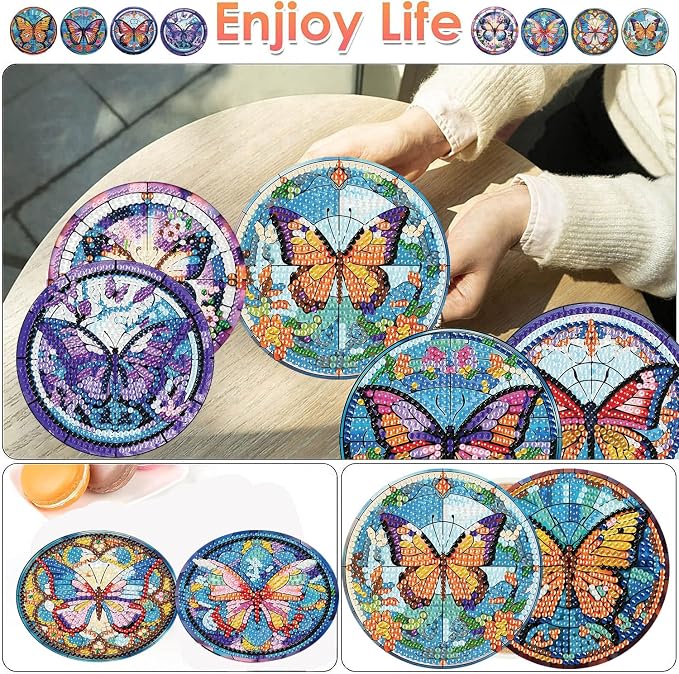 ijbnhd 8 Pcs Butterfly Diamond Painting Coasters Kits