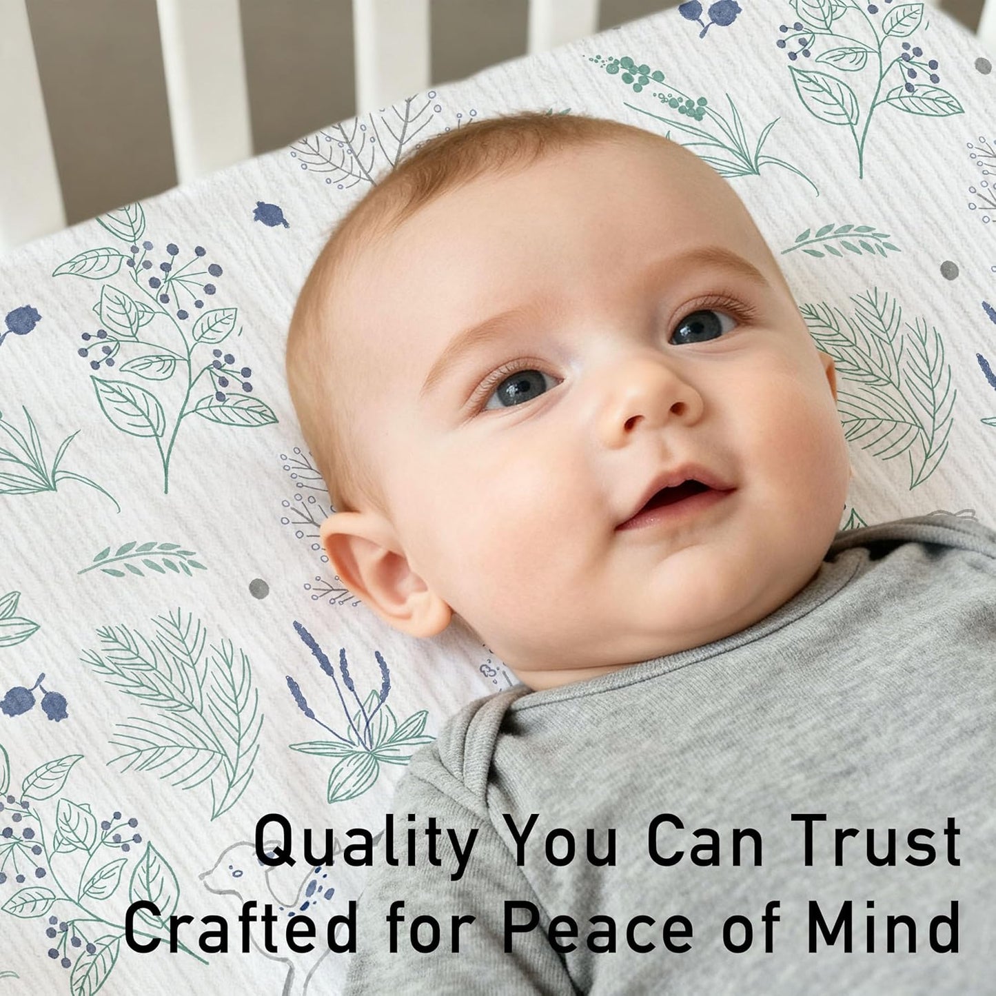 Muslin Mini Crib Sheets, 2 Pack for Baby Boy and Girl, Soft Breathable Stretchy Baby Pack N Play Mattress and Mini Cribs Sheet, Universal Fitted Portable/Mini Crib Mattresses (Blue Deer)