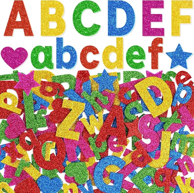 Glitter Foam Letter Stickers 335 Pcs Self-Adhesive Uppercase & Lowercase ABC