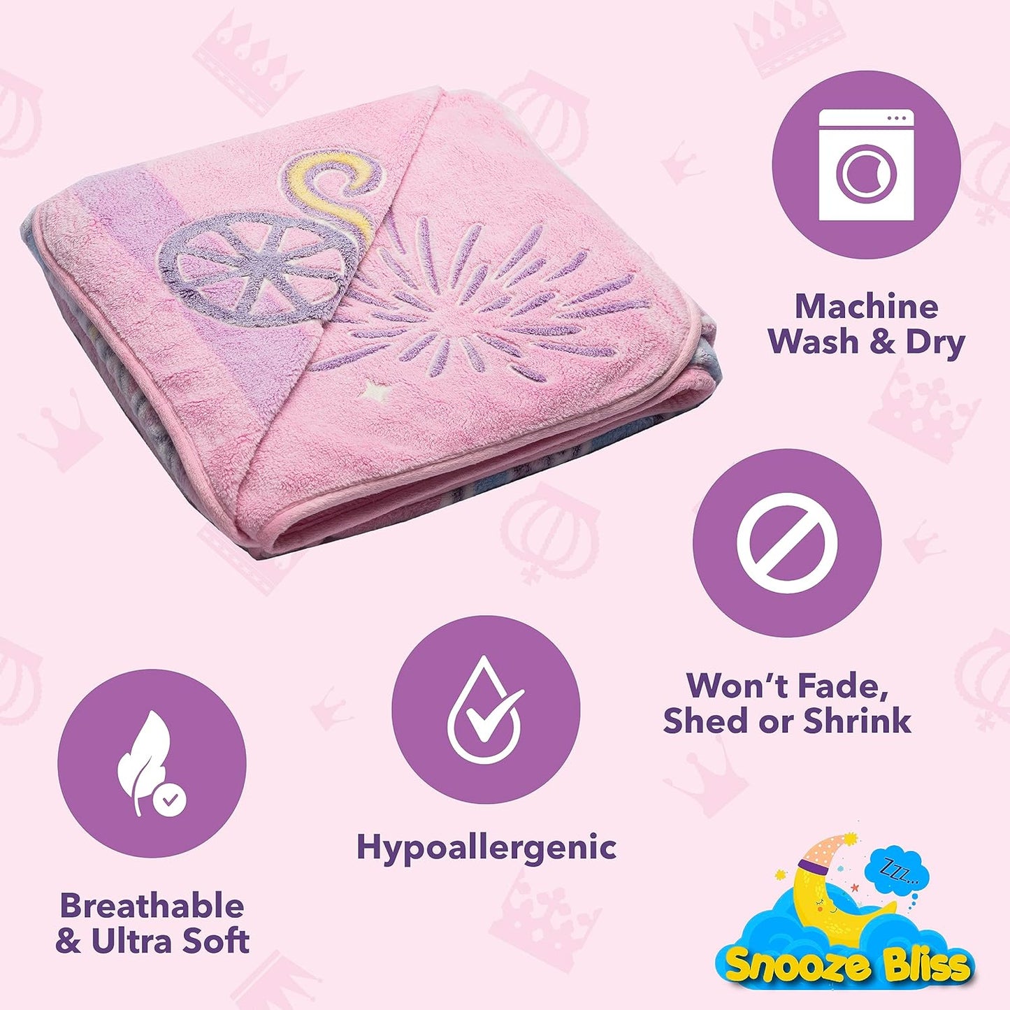 Snooze Bliss Glow in The Dark Princess Blanket– Fun Birthday Gift for Kids Who Love Toys & Dresses for Girls. Cute Toddler Blanket Throw for Princess Bedding and Room Decor