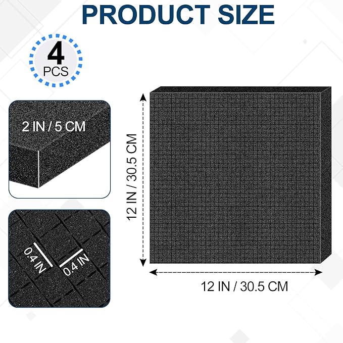 4 Pcs Pick and Pluck Foam Sheets 12" L x 12" W x 2" T Polyurethane Pick Apart