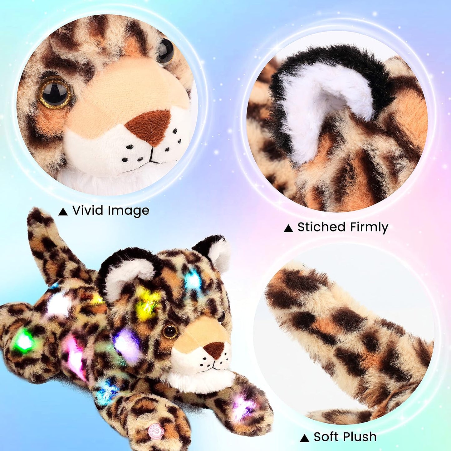 Hopearl LED Plush Leopard Lighting Up Stuffed Cheetah Jungle Animal Floppy Puppy Night Lights Glow in The Dark Birthday Festival for Kids Toddler Boys, 14''